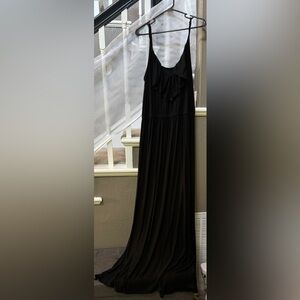 Express black ruffle maxi spaghetti strap side slit